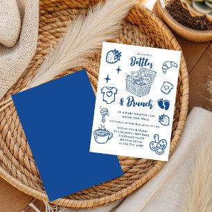 Bottles & Brunch Doodle Blue Boy Baby Shower Invitation