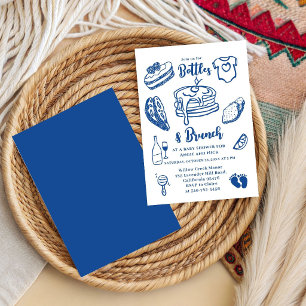 Bottles & Brunch Doodle Blue Boy Baby Shower Invitation