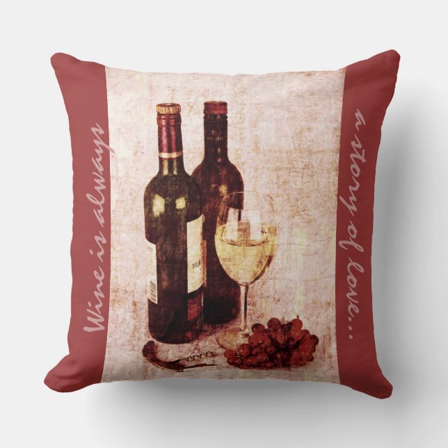 bottles, grapes and wine glass cushion (Front)
