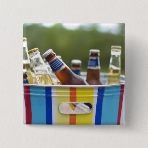 Bottles of beer in ice bucket 15 cm square badge