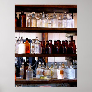 Bottles of Chemicals on Shelves Poster