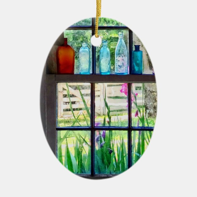 Bottles on Kitchen Window Ceramic Tree Decoration (Front)