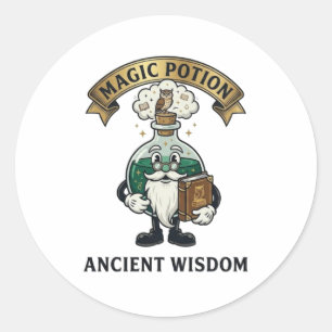 Botto Ancient Wisdom Wizard Magic Potion Owl Retro Classic Round Sticker