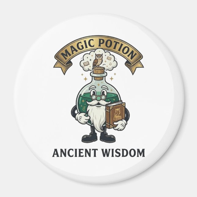 Botto Ancient Wisdom Wizard Magic Potion Owl Retro Magnet (Front)
