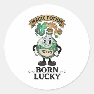 Botto Born Lucky Magic Potion Retro Cartoon Mascot Classic Round Sticker