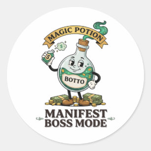 Botto Manifest Boss Mode Retro 1930s Cartoon Potio Classic Round Sticker