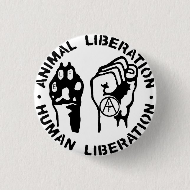 Bottom animal liberation 3 cm round badge (Front)