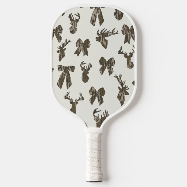 Bottom Lands Camo Coquette Bow for Women Deer Hunt Pickleball Paddle (Front)