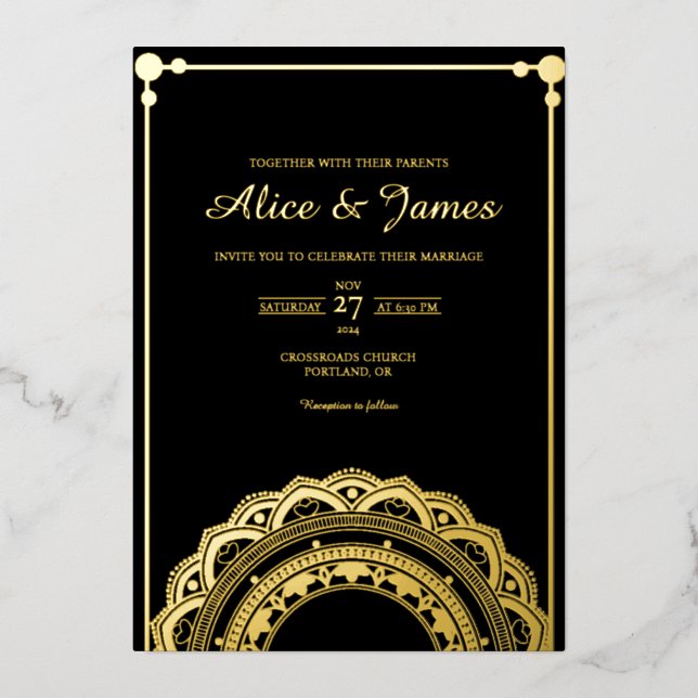 Bottom Mandala Classic Black Gold Foil Wedding (Front)