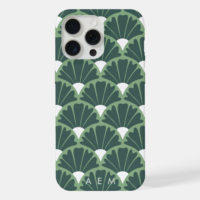 Bottom Monogram Initials Green Vintage Pattern iPhone Case (Back)