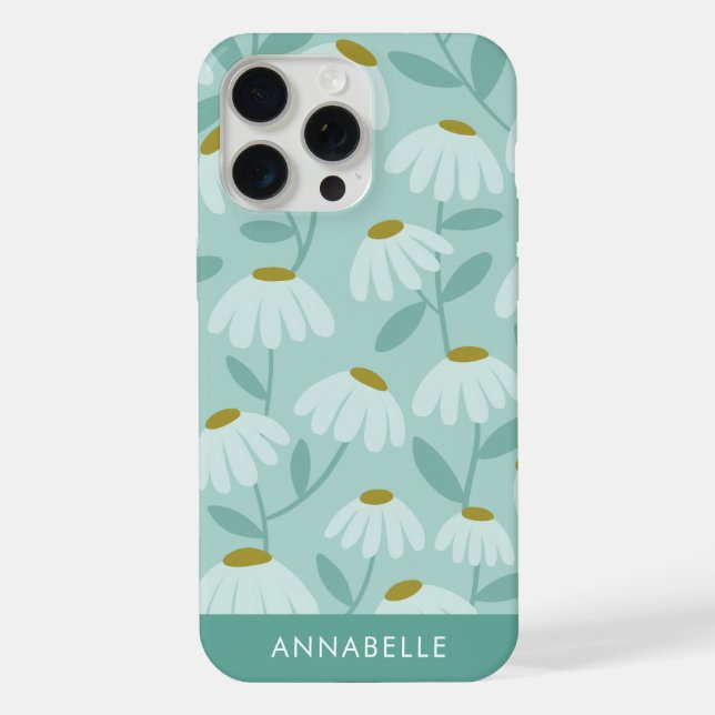 Bottom Monogram Name Teal Blue Floral Pattern iPhone Case (Back)
