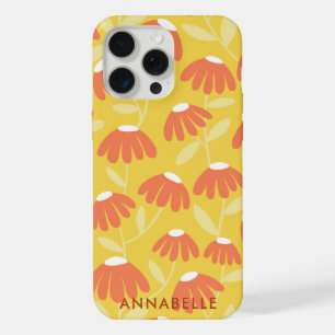 Bottom Monogram Name Yellow/Orange Floral Pattern iPhone 15 Pro Max Case