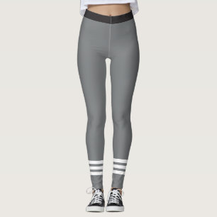 Bottom Three White Stripes on Grey Leggins Leggings