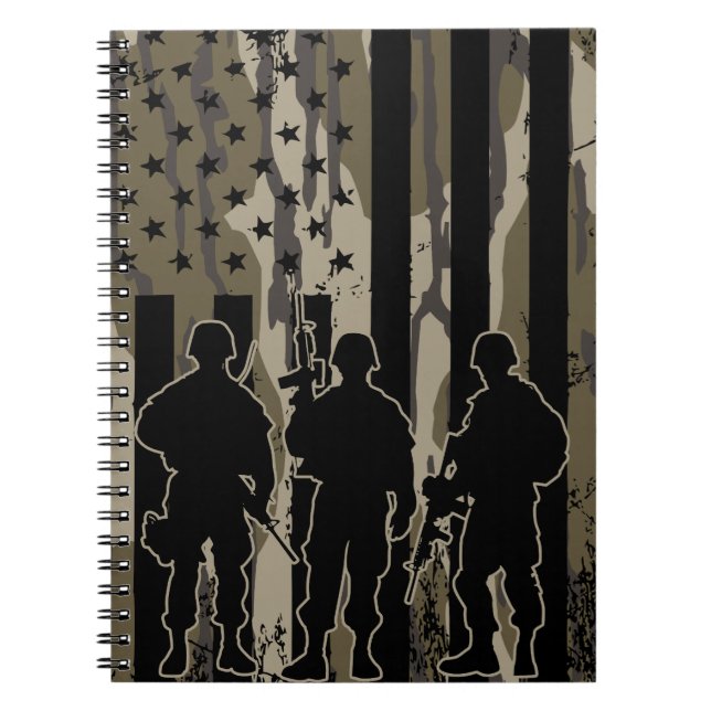 Bottomland Camo American Flag & Soldiers Notebook (Front)