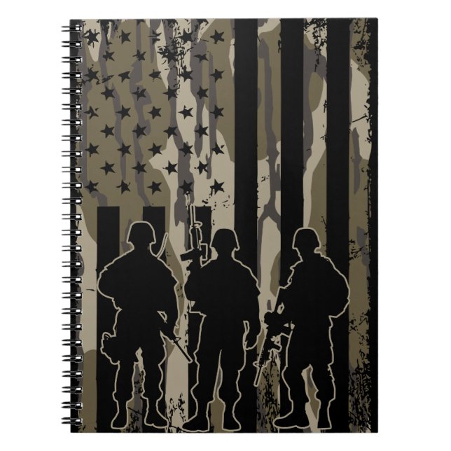 Bottomland Camo American Flag & Soldiers Notebook (Front)