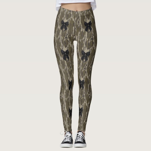 Bottomland Camo Cute Bow Ribbon for Women and Girl Leggings (Front)