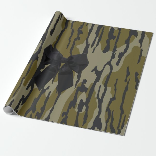 Bottomland Camo Cute Bow Ribbon for Women & Girls Wrapping Paper (Unrolled)