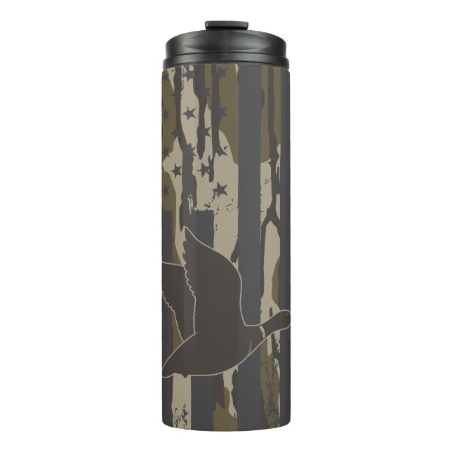 Bottomland Camo Duck Hunting American Flag USA Thermal Tumbler (Front)