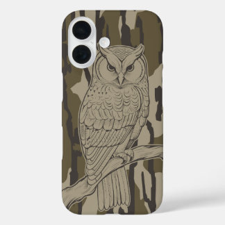 Bottomland Camo Owl on Branch vintage iPhone 16 Case