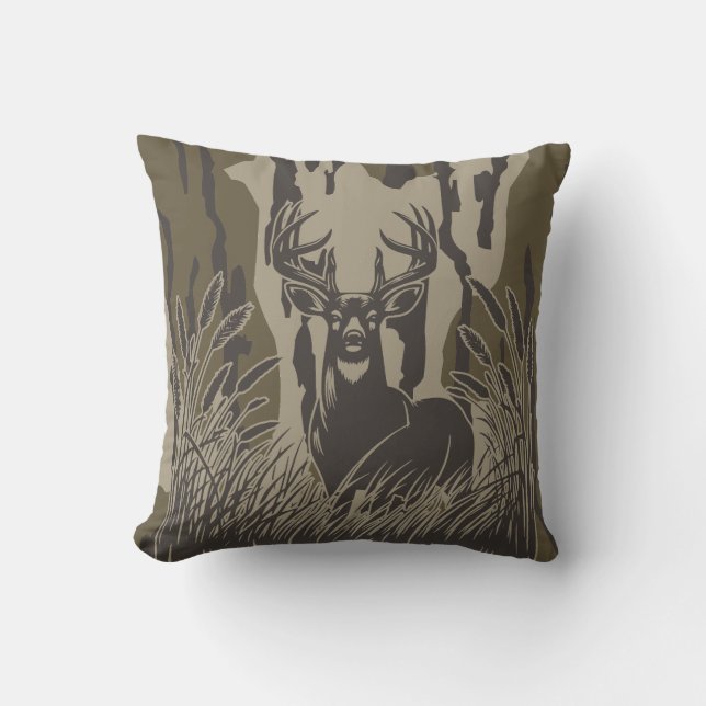 Bottomland camo whitetail deer buck hunting camo cushion (Front)