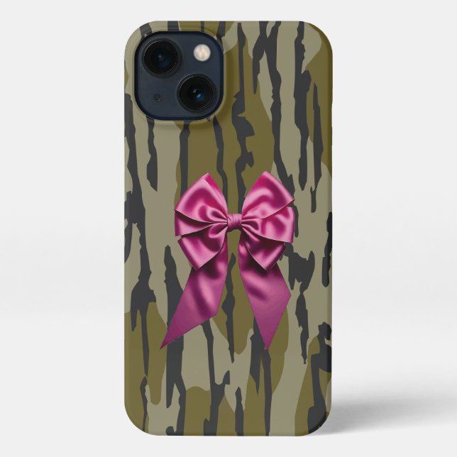 Bottomland Camo Women's Cute pink Bow Ribbon iPhone Case (Back)