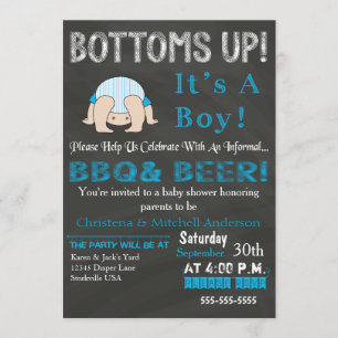 Bottoms Up BBQ Baby Shower Invitation (Blue)