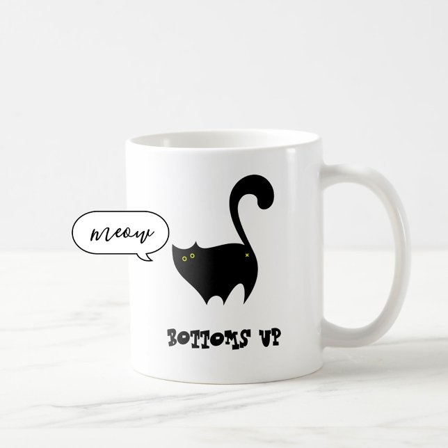 Bottoms Up Black Cat Cute Funny Kitty Cartoon Coffee Mug (Creator Uploaded)