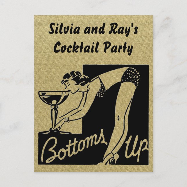 Bottoms Up Cocktail Party Personalised Invitation Postcard (Front)