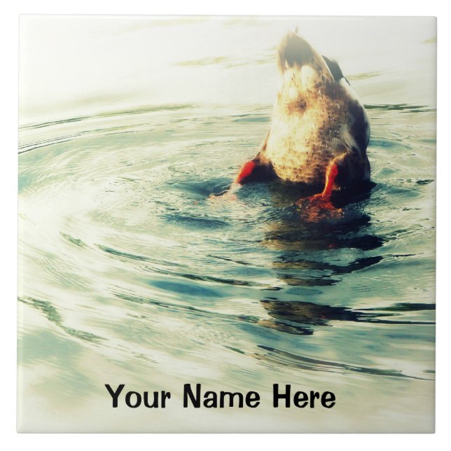 Bottoms UP! Funny Duck Butt Photo Tile (Front)