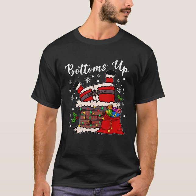 Bottoms Up Funny Santa Claus Stuck In Chimney Chri T-Shirt (Front)