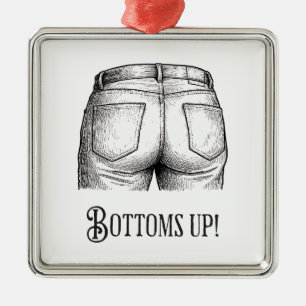 Bottoms Up! Funny White Elephant Gift Christmas Metal Tree Decoration