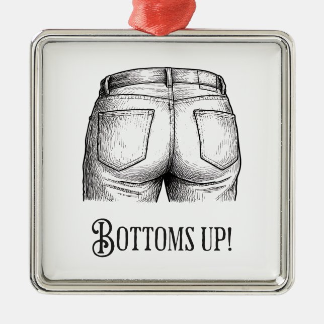 Bottoms Up! Funny White Elephant Gift Christmas Metal Tree Decoration (Front)