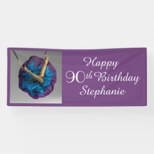 Bottoms UP Purple and Grey 90th Birthday Party Banner