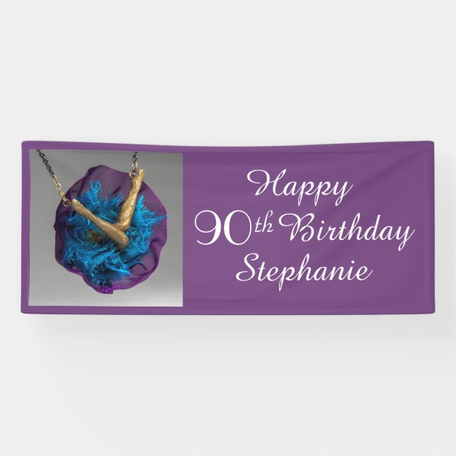 Bottoms UP Purple and Grey 90th Birthday Party Banner (Horizontal)