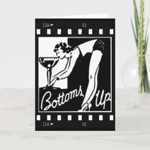Bottoms Up Retro Lady Drinking Huge Martini Card