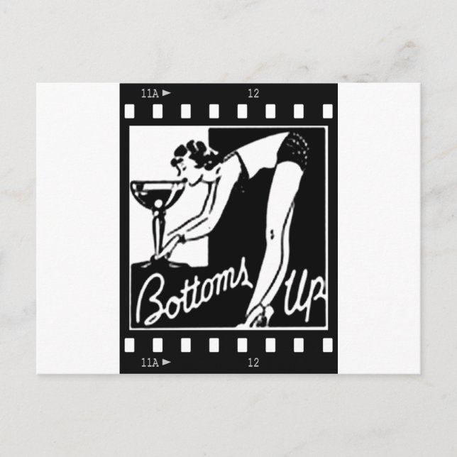 Bottoms Up Retro Lady Drinking Huge Martini Postcard (Front)