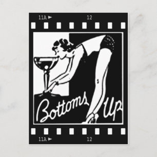 Bottoms Up Retro Lady Drinking Huge Martini Postcard