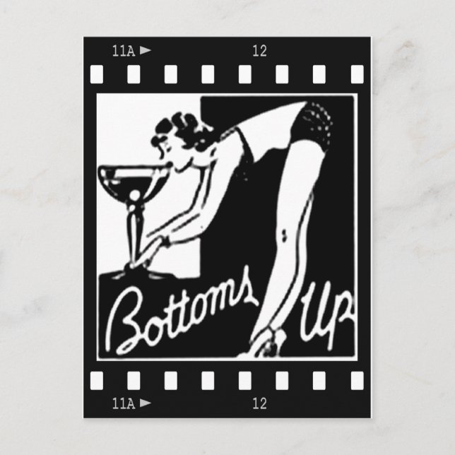 Bottoms Up Retro Lady Drinking Huge Martini Postcard (Front)