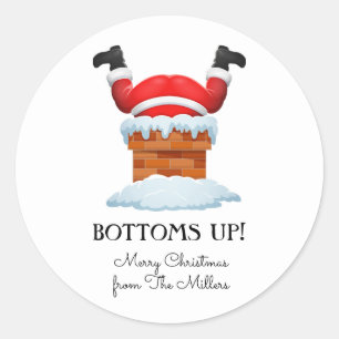 Bottoms Up Santa Holiday Beverage Classic Round Sticker