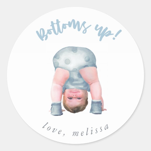 Bottoms up! (Steel blue/blonde) boy Classic Round Sticker (Front)