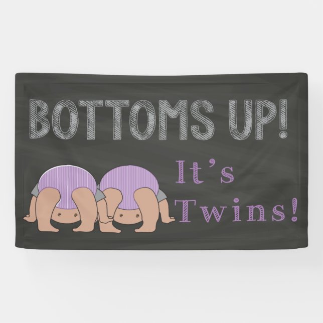 Bottoms Up Twins Baby Shower Banner (Horizontal)