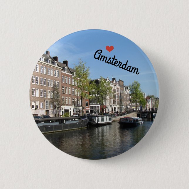 Botton/Pin ~ Amsterdam, Netherlands 6 Cm Round Badge (Front)