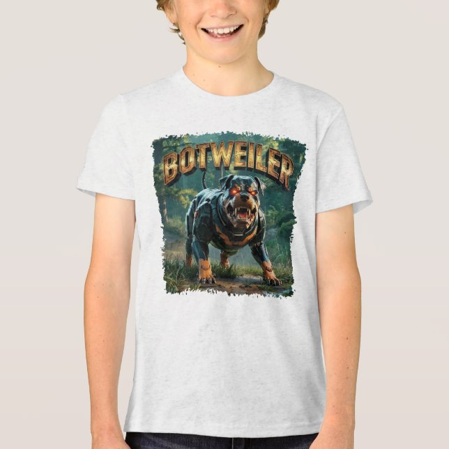 Botweiler Illustration – Robot Rottweiler Funny Tri-Blend Shirt (Front)