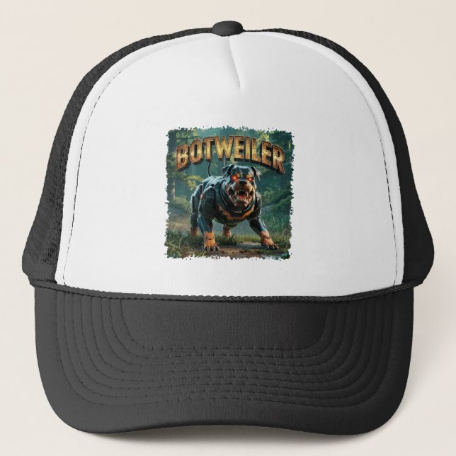 Botweiler Photographic – Robot Rottweiler Funny Trucker Hat (Front)