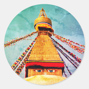 Boudhanath Stupa, Buddha Eyes, Himalayas, Nepal Classic Round Sticker