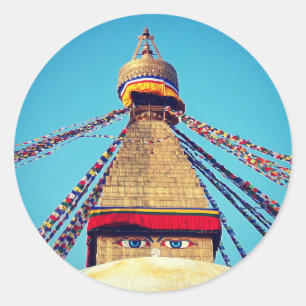 Boudhanath Stupa, Buddha Eyes, Himalayas, Nepal Classic Round Sticker