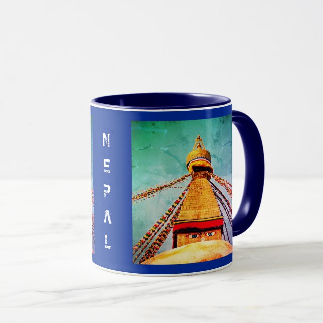 Boudhanath Stupa, Buddha Eyes, Kathmandu, Nepal Mug (Front Right)