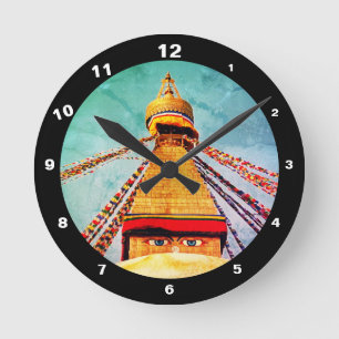 Boudhanath Stupa & Buddha - Nepal /Vintage dharma Round Clock