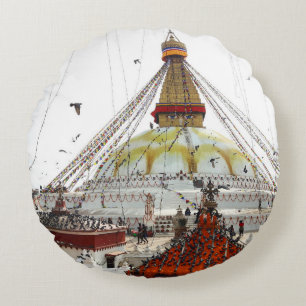 Boudhanath Stupa, Dharma, Himalayas - Nepal Round Cushion