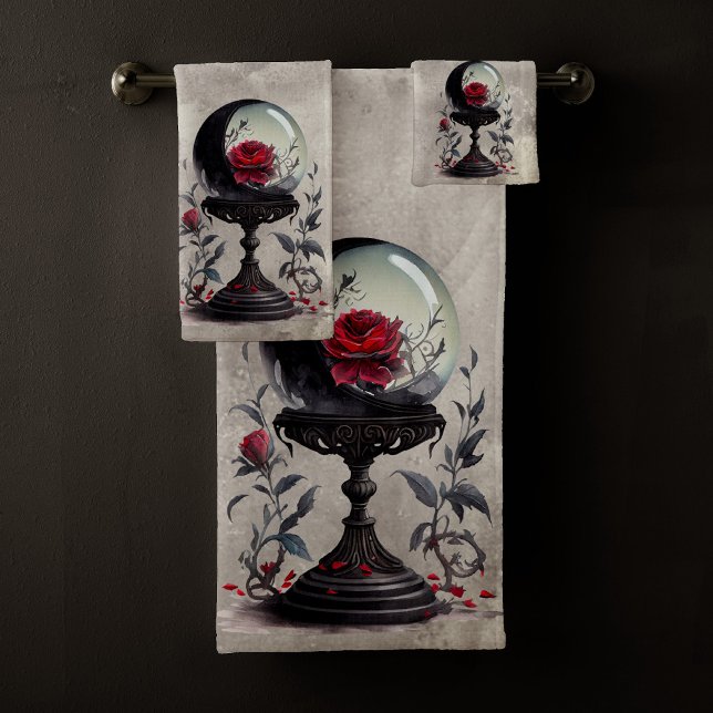 Boudoir | Crystal Ball Crescent Moon Red Roses Bath Towel Set (Creator Uploaded)